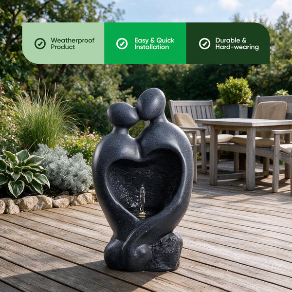 Solar Powered Carved Lovers Water Feature with LED Light & Battery Backup