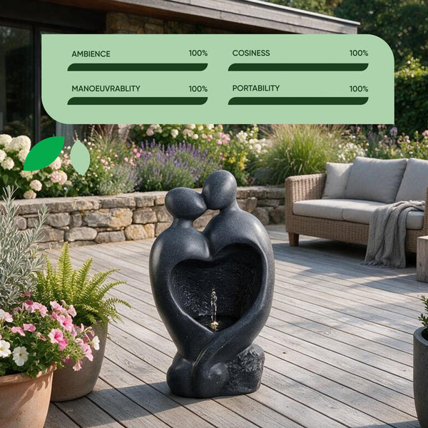 Solar Powered Carved Lovers Water Feature with LED Light & Battery Backup