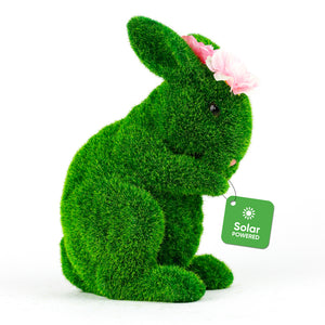 Solar Topiary Bunny Garden Ornament with Pink Flowers