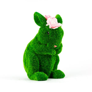 Solar Topiary Bunny Garden Ornament with Pink Flowers