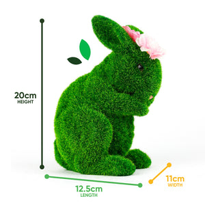Solar Topiary Bunny Garden Ornament with Pink Flowers