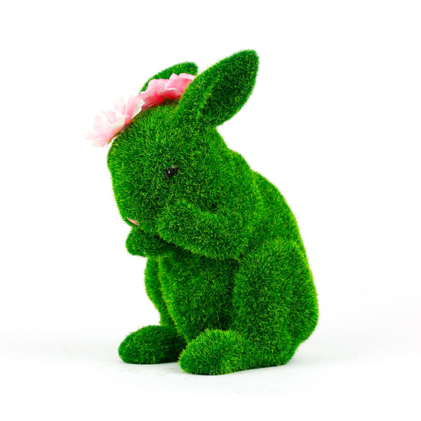 Solar Topiary Bunny Garden Ornament with Pink Flowers