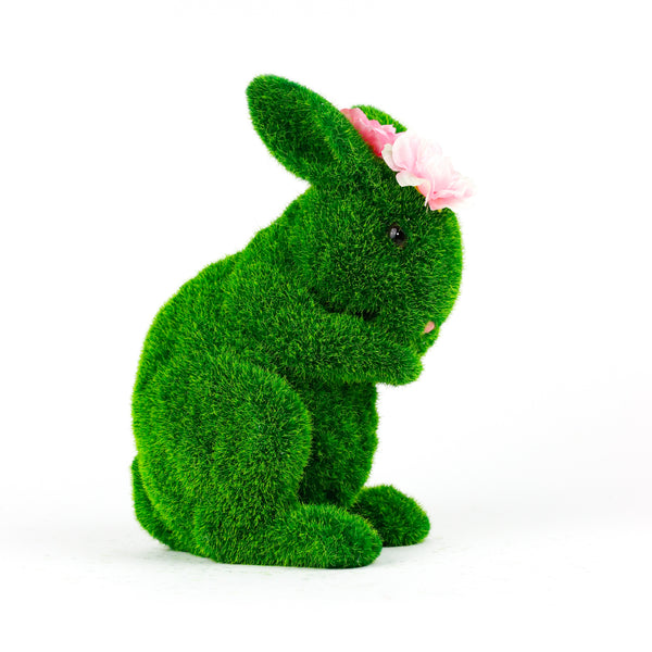 Solar Topiary Bunny Garden Ornament with Pink Flowers