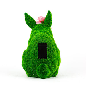 Solar Topiary Bunny Garden Ornament with Pink Flowers