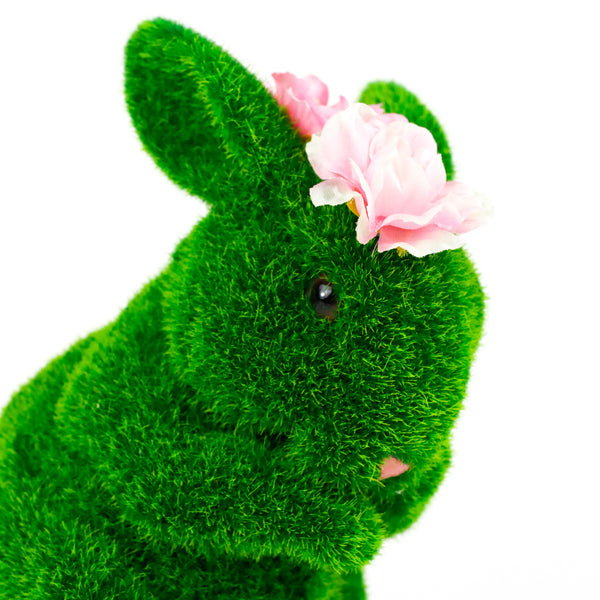 Solar Topiary Bunny Garden Ornament with Pink Flowers