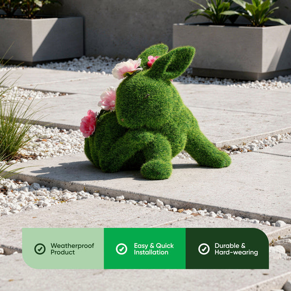 Solar Floral Topiary Rabbit Garden Ornament with Multiple Lights