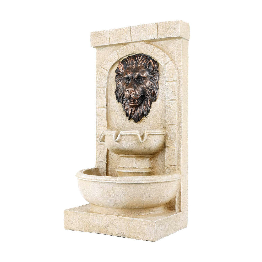 Solar Powered Lion Head Wall Fountain with Battery Backup