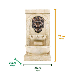 Solar Powered Lion Head Wall Fountain with Battery Backup