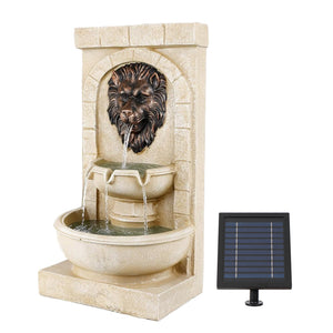 Lion Head Solar Wall Fountain with Battery Backup