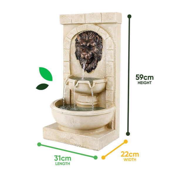 Lion Head Solar Wall Fountain with Battery Backup