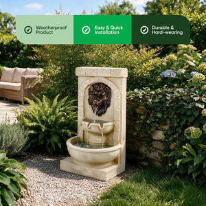 Lion Head Solar Wall Fountain with Battery Backup