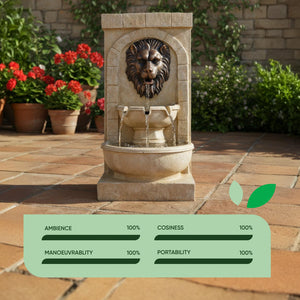 Lion Head Solar Wall Fountain with Battery Backup