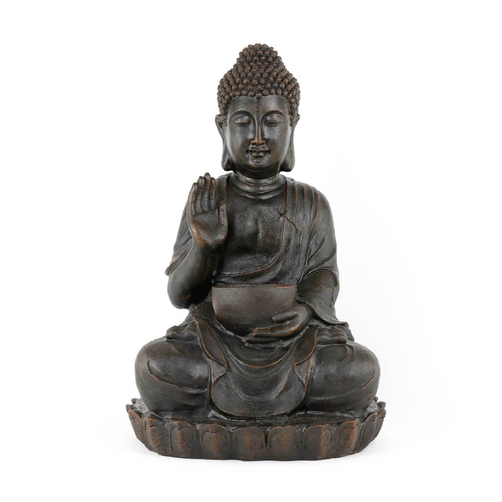 Solar Powered Meditating Buddha with Bowl Water Feature with LED Light & Battery Backup