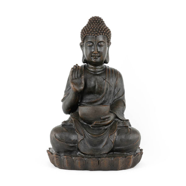 Solar Powered Meditating Buddha with Bowl Water Feature with LED Light & Battery Backup