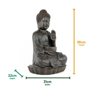 Solar Powered Meditating Buddha with Bowl Water Feature with LED Light & Battery Backup
