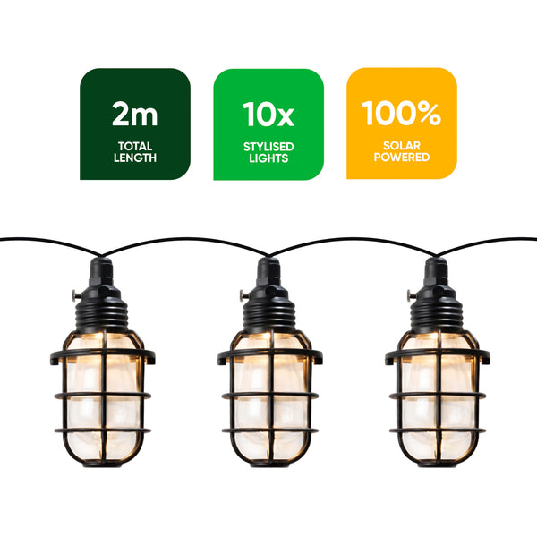 10 LED Timeless Caged Lantern Solar String Lights Vintage Hanging Lights