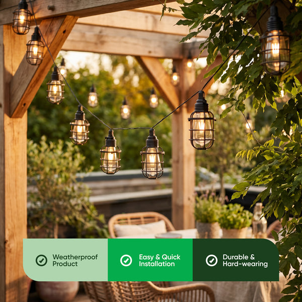10 LED Timeless Caged Lantern Solar String Lights Vintage Hanging Lights
