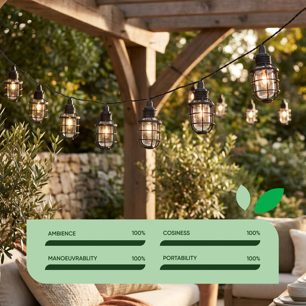 10 LED Timeless Caged Lantern Solar String Lights Vintage Hanging Lights