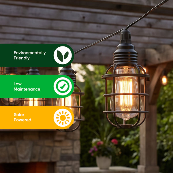 10 LED Timeless Caged Lantern Solar String Lights Vintage Hanging Lights