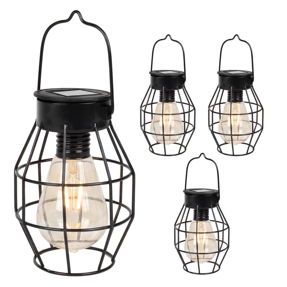 Pack of 4 Timeless Caged Mini Solar Lanterns Vintage Hanging LED Lights