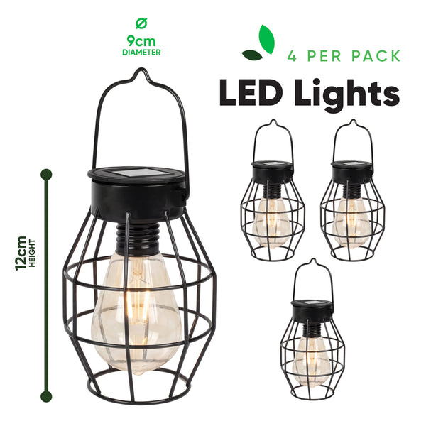 Pack of 4 Timeless Caged Mini Solar Lanterns Vintage Hanging LED Lights