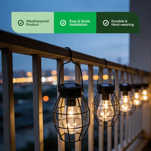 Pack of 4 Timeless Caged Mini Solar Lanterns Vintage Hanging LED Lights
