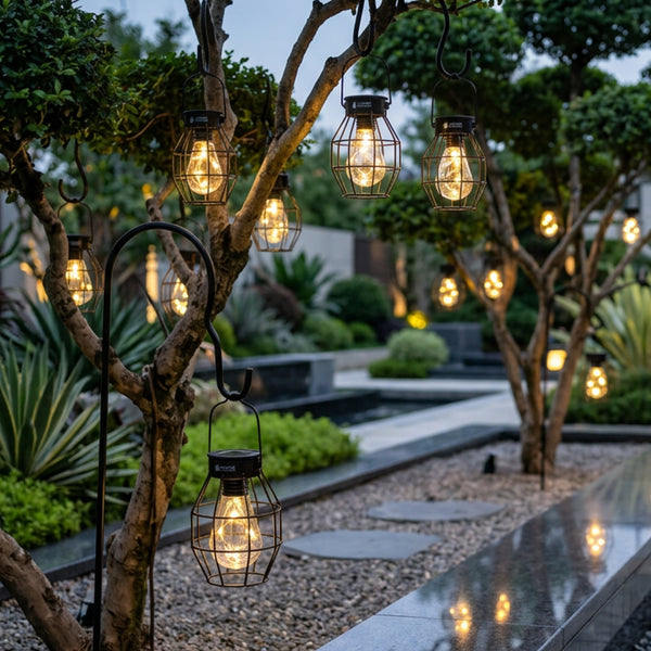 Pack of 4 Timeless Caged Mini Solar Lanterns Vintage Hanging LED Lights