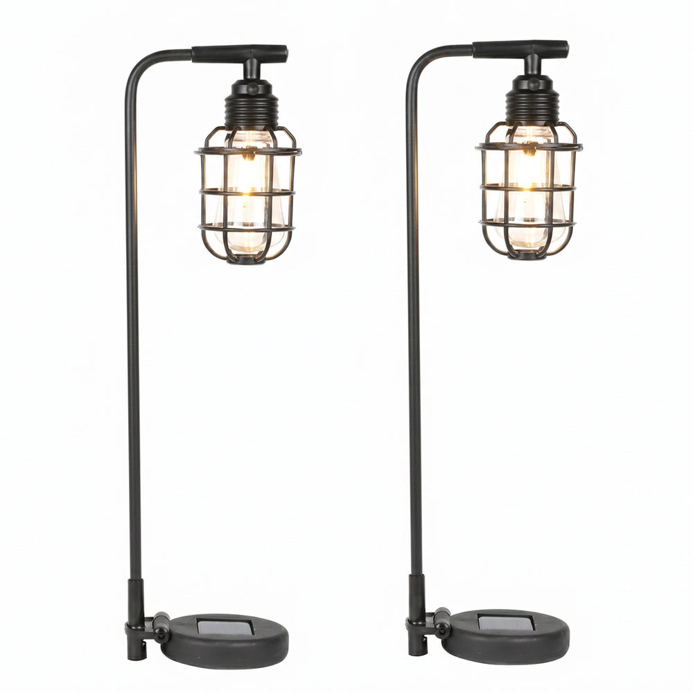 Pack of 2 Timeless Lantern Solar Stake Lights Vintage Caged LED Pathway Lights