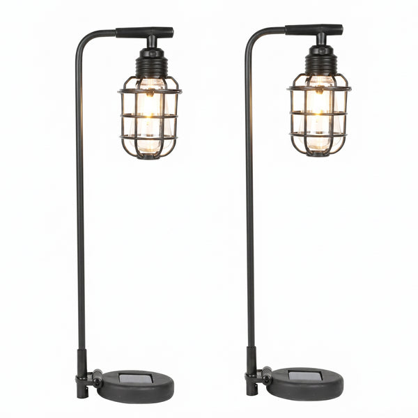Pack of 2 Timeless Lantern Solar Stake Lights Vintage Caged LED Pathway Lights