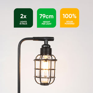 Pack of 2 Timeless Lantern Solar Stake Lights Vintage Caged LED Pathway Lights