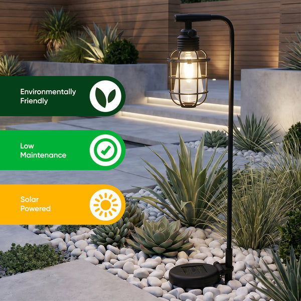 Pack of 2 Timeless Lantern Solar Stake Lights Vintage Caged LED Pathway Lights