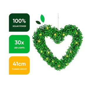 Solar Hanging Ornament – Topiary Heart Light with 30 LED Warm White Lights