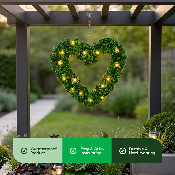Solar Hanging Ornament – Topiary Heart Light with 30 LED Warm White Lights