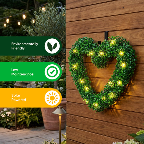 Solar Hanging Ornament – Topiary Heart Light with 30 LED Warm White Lights