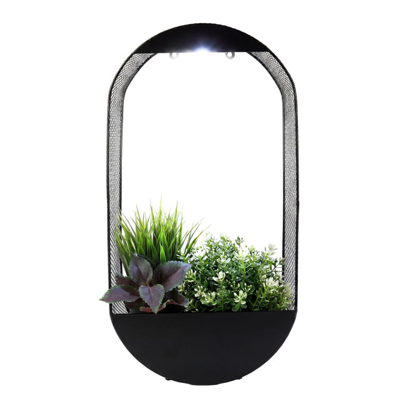 Solar Wall Planter with LED Light – Modern Metal Hanging Planter