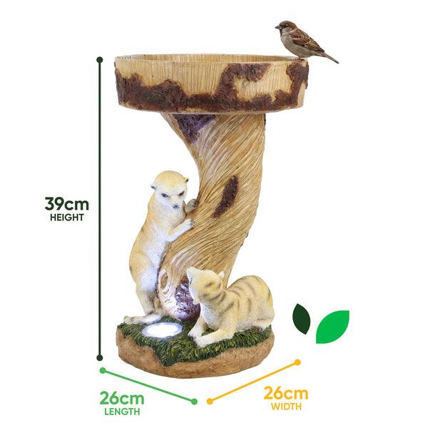 Solar Bird Bath – Meerkat Garden Ornament with LED Light