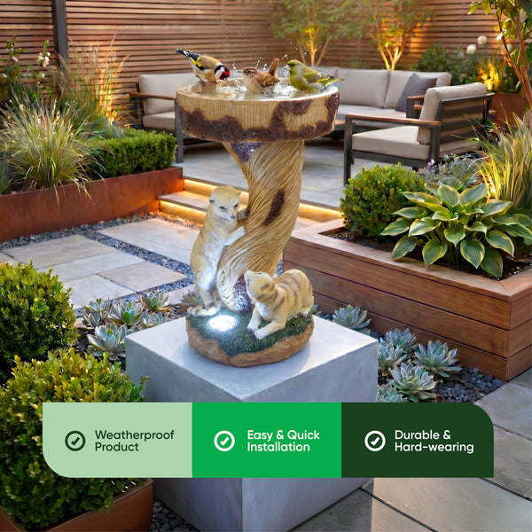 Solar Bird Bath – Meerkat Garden Ornament with LED Light