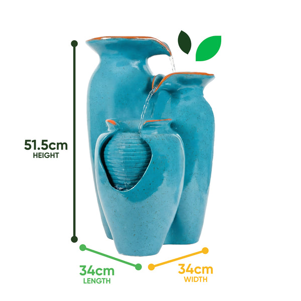 Solar Powered Azure Grecian Pots Water Feature with Battery Backup
