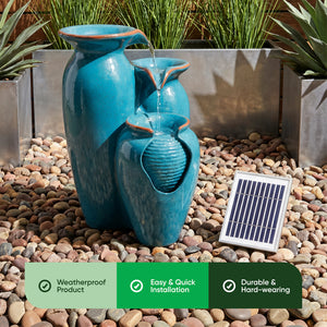 Solar Powered Azure Grecian Pots Water Feature with Battery Backup