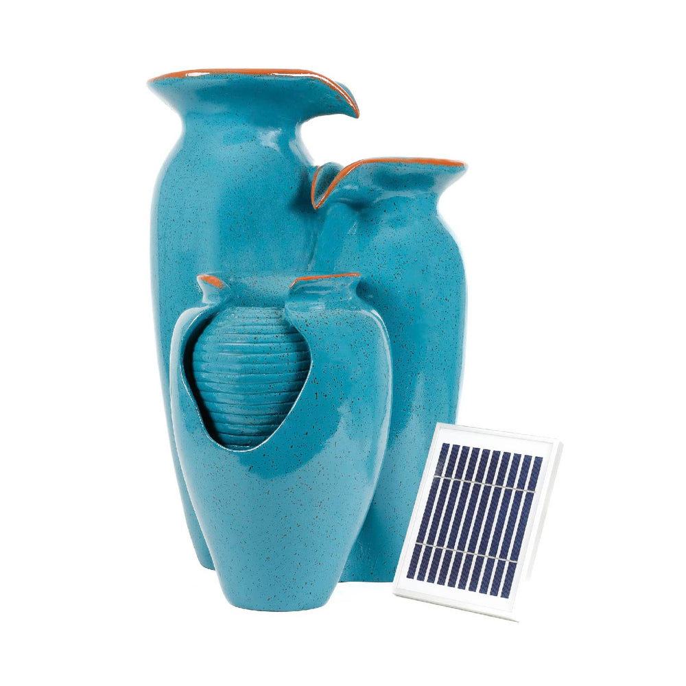 Solar Powered Azure Grecian Pots Water Feature with Battery Backup