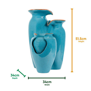 Solar Powered Azure Grecian Pots Water Feature with Battery Backup