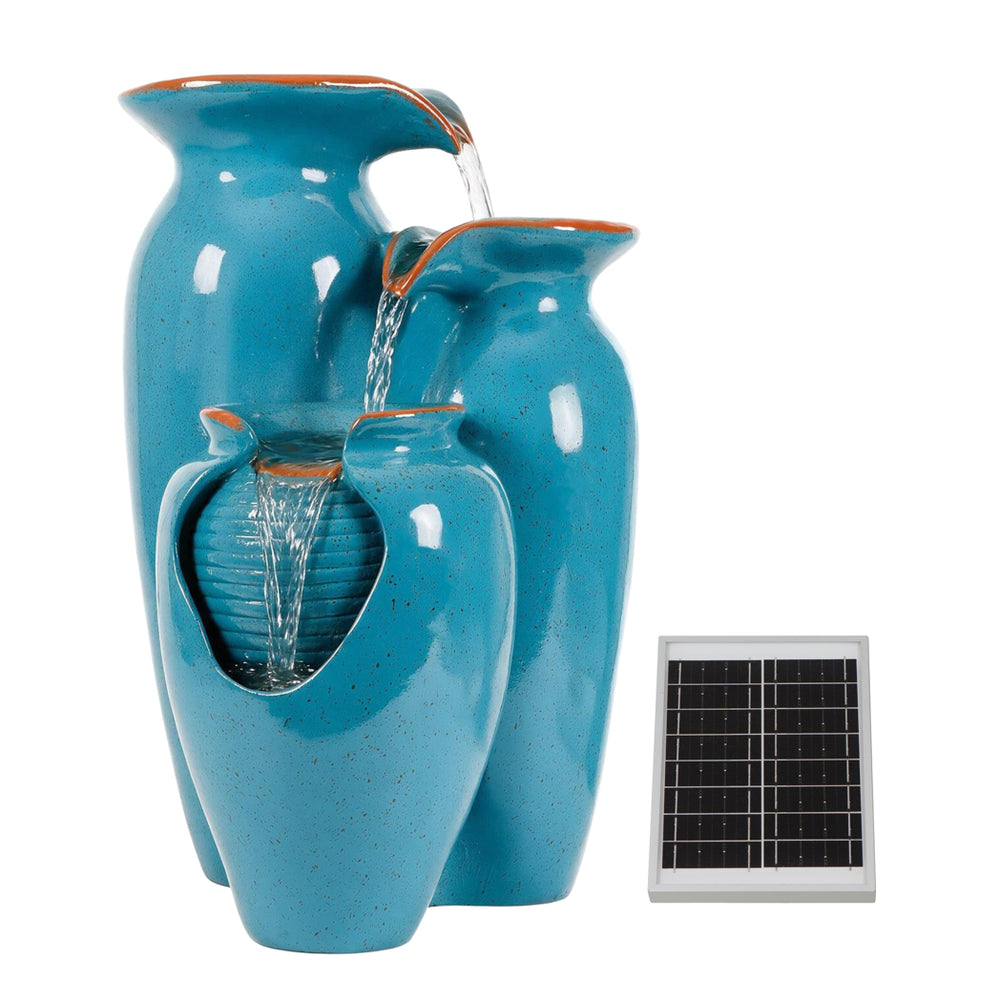 Solar Powered Azure Grecian Pots Water Feature with Battery Backup