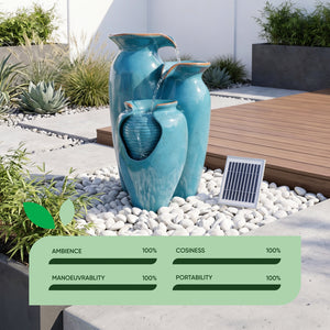 Solar Powered Azure Grecian Pots Water Feature with Battery Backup