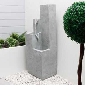 Solar Powered Cubic Falls Water Feature with Battery Backup