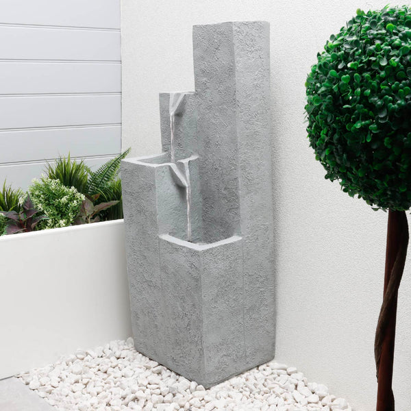 Solar Powered Cubic Falls Water Feature with Battery Backup