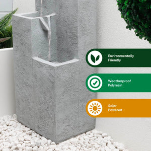 Solar Powered Cubic Falls Water Feature with Battery Backup