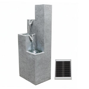 Solar Powered Cubic Falls Water Feature with Battery Backup & LED Lights