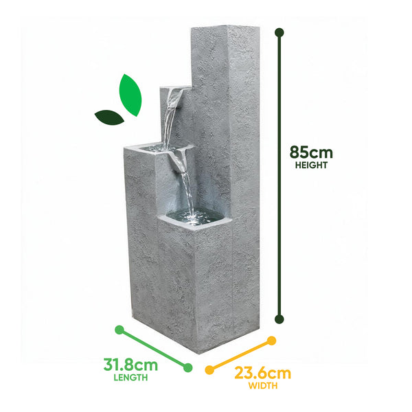 Solar Powered Cubic Falls Water Feature with Battery Backup & LED Lights