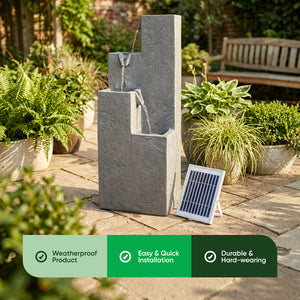 Solar Powered Cubic Falls Water Feature with Battery Backup & LED Lights