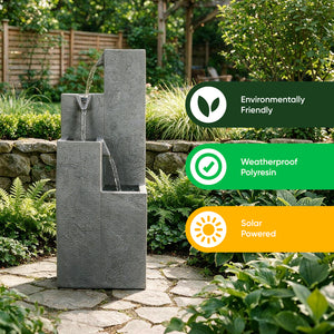 Solar Powered Cubic Falls Water Feature with Battery Backup & LED Lights